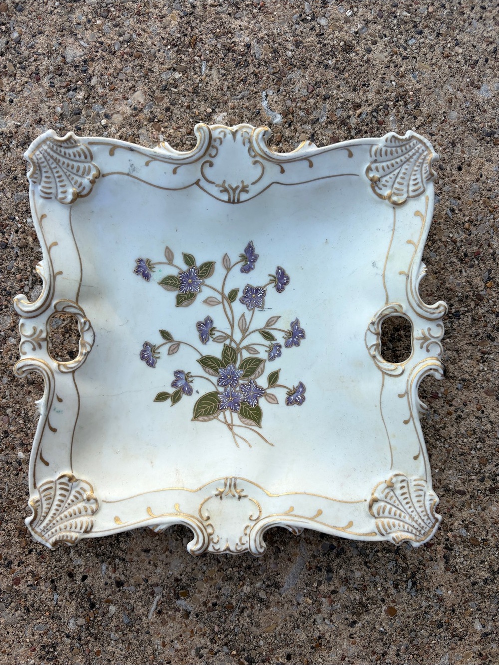 Lefton china hand painted violet dresser tray